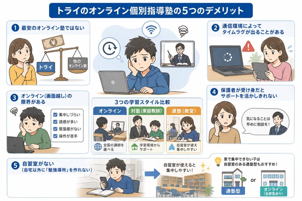 トライのオンライン個別指導塾の5つのデメリット（注意点）