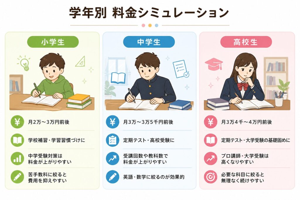 個別教室のトライの学年別料金シミュレーション
