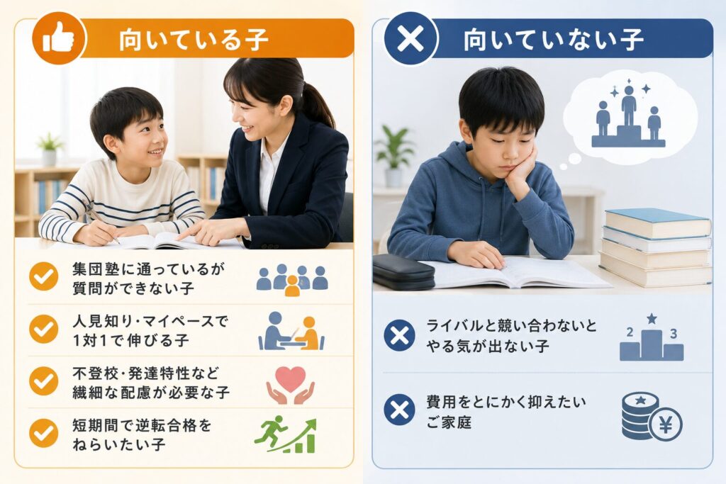 【選択の基準】個別教室のトライの中学受験が向いている子・向いていない子