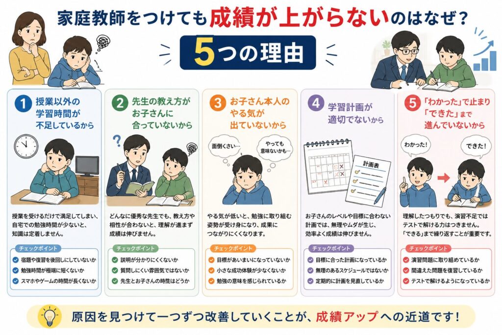家庭教師をつけても成績が上がらないのはなぜ？5つの理由