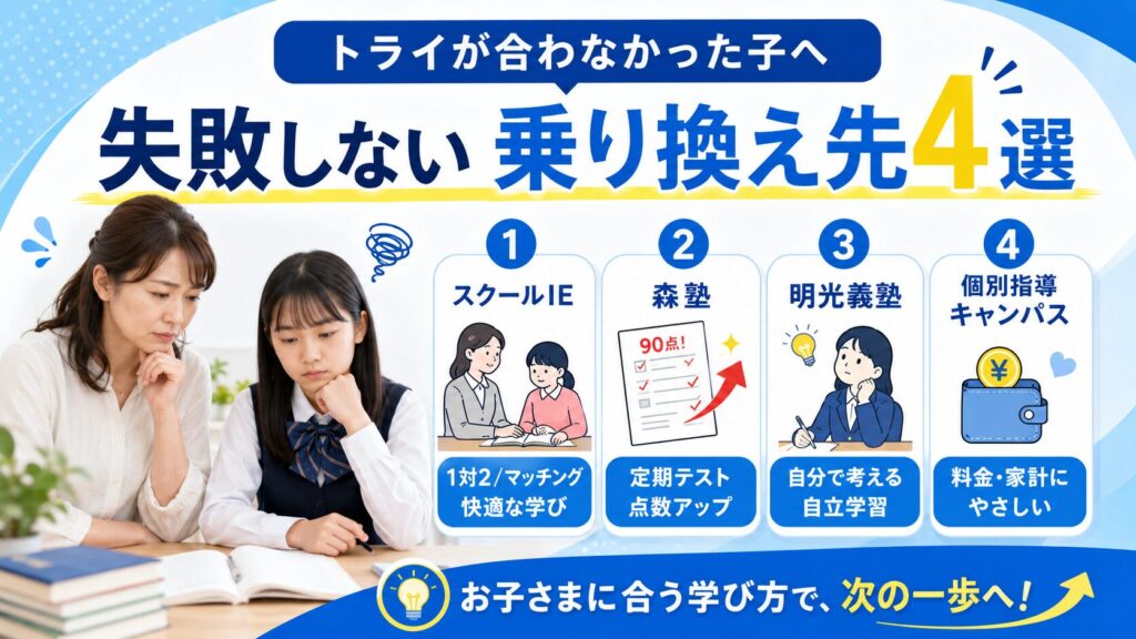 トライが合わなかった子へ|元教育プランナーが教える「失敗しない乗り換え先」4選