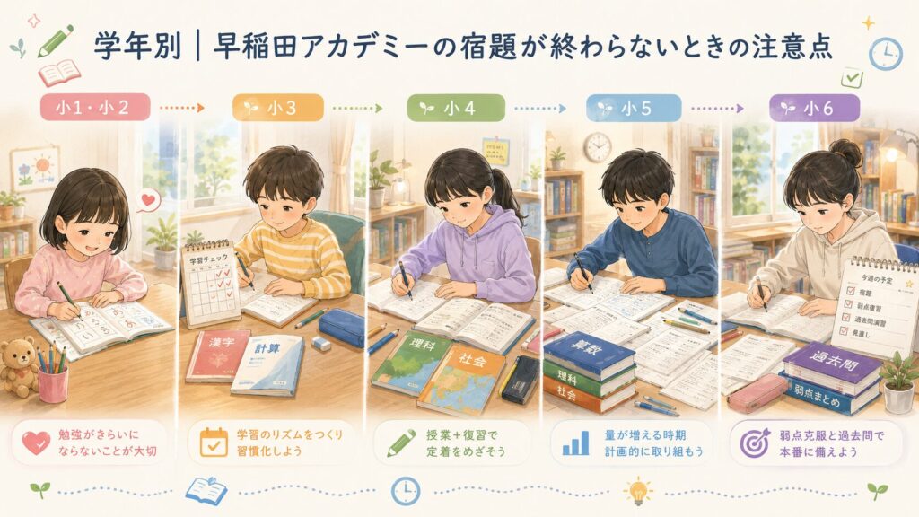 学年別｜早稲田アカデミーの宿題が終わらないときの注意点