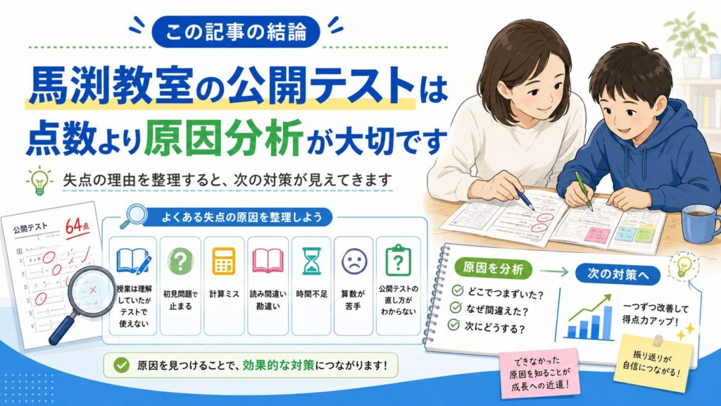 この記事の結論|馬渕教室の公開テストは点数より原因分析が大切です