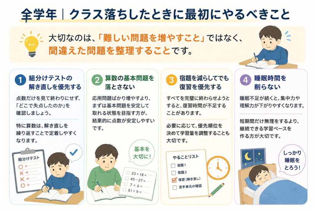 全学年|クラス落ちしたときに最初にやるべきこと