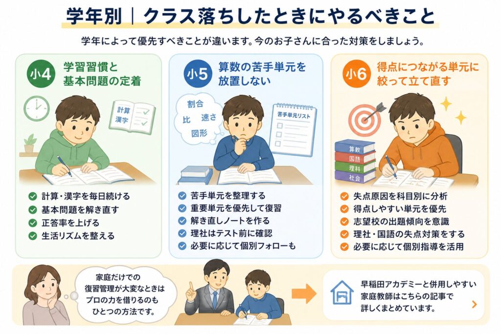 学年別|クラス落ちしたときにやるべきこと