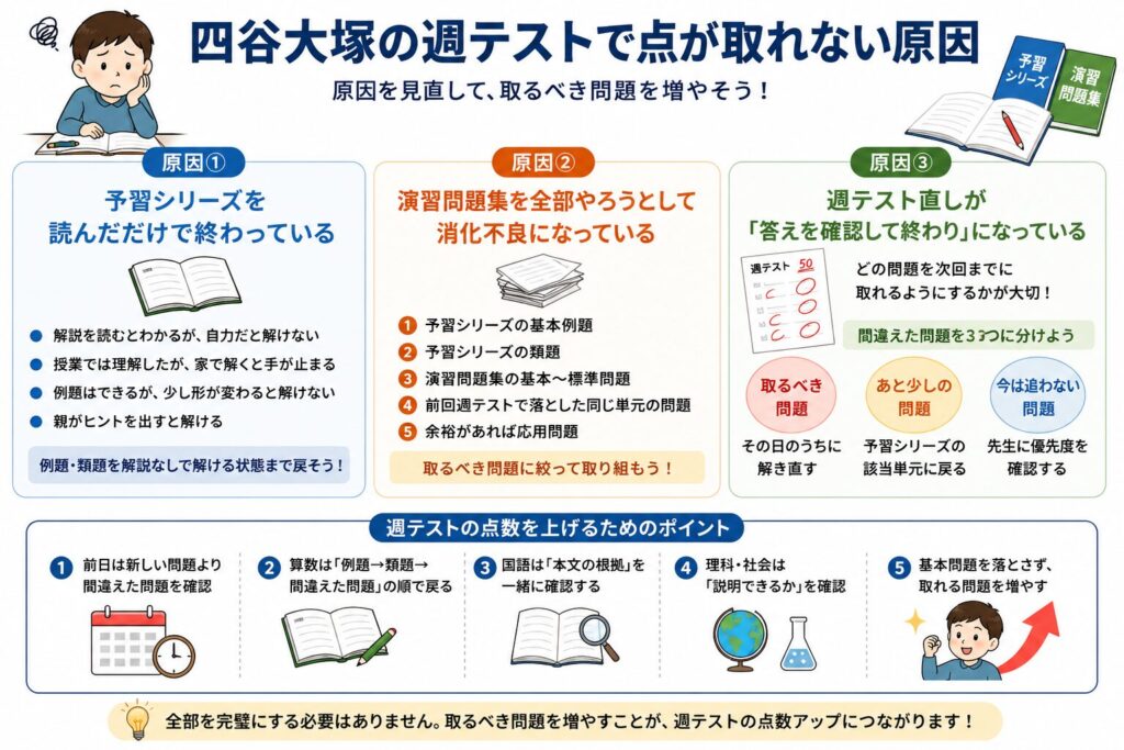 四谷大塚の週テストで点が取れない原因