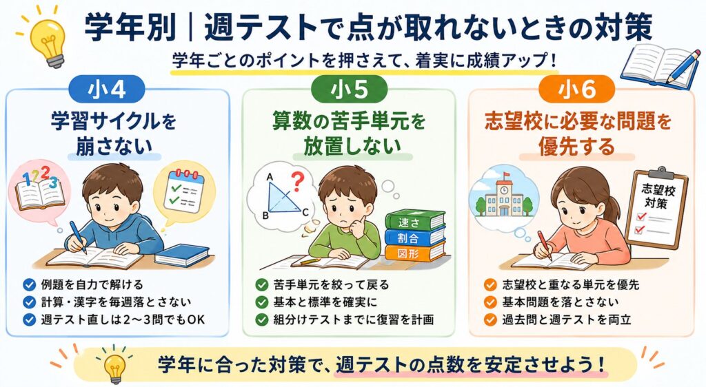 学年別|四谷大塚の週テストで点が取れないときの対策