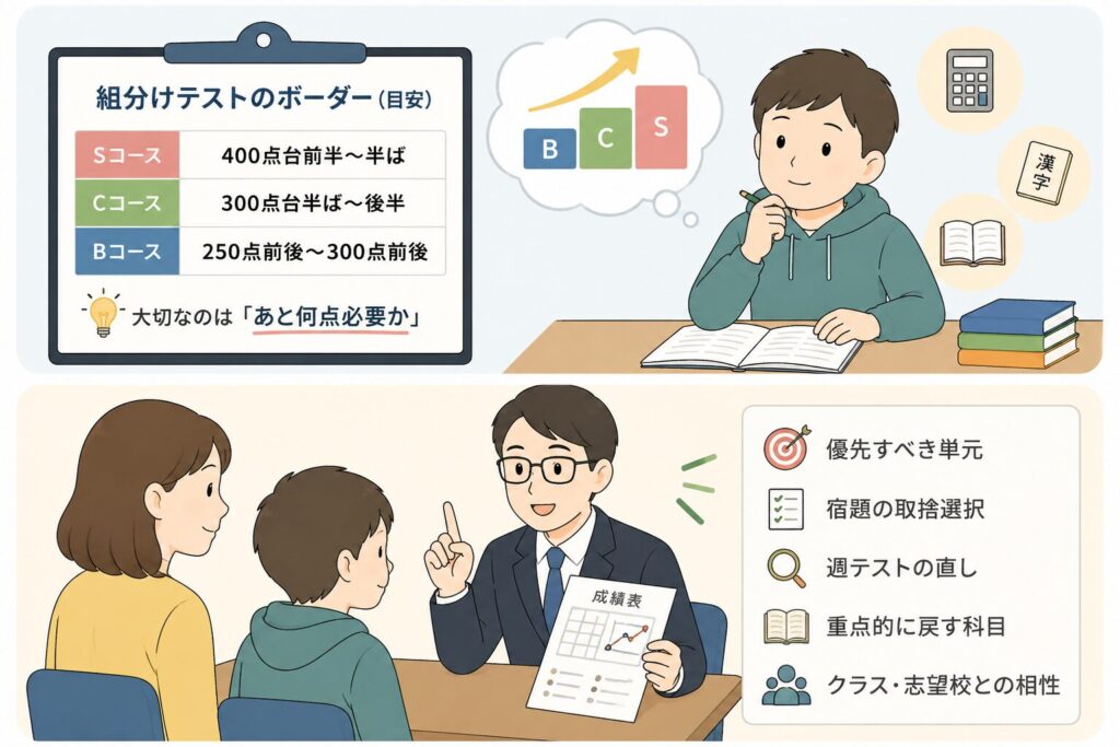 組分けテストのボーダーはどれくらい?点数より見るべきポイント