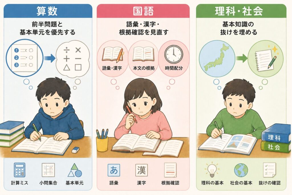 科目別|日能研の公開模試で点数が上がらないときの見直し方