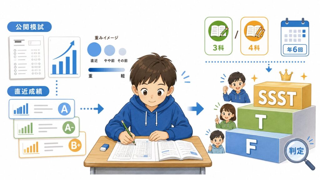 馬渕教室の公開模試によるクラス分けの判定方法