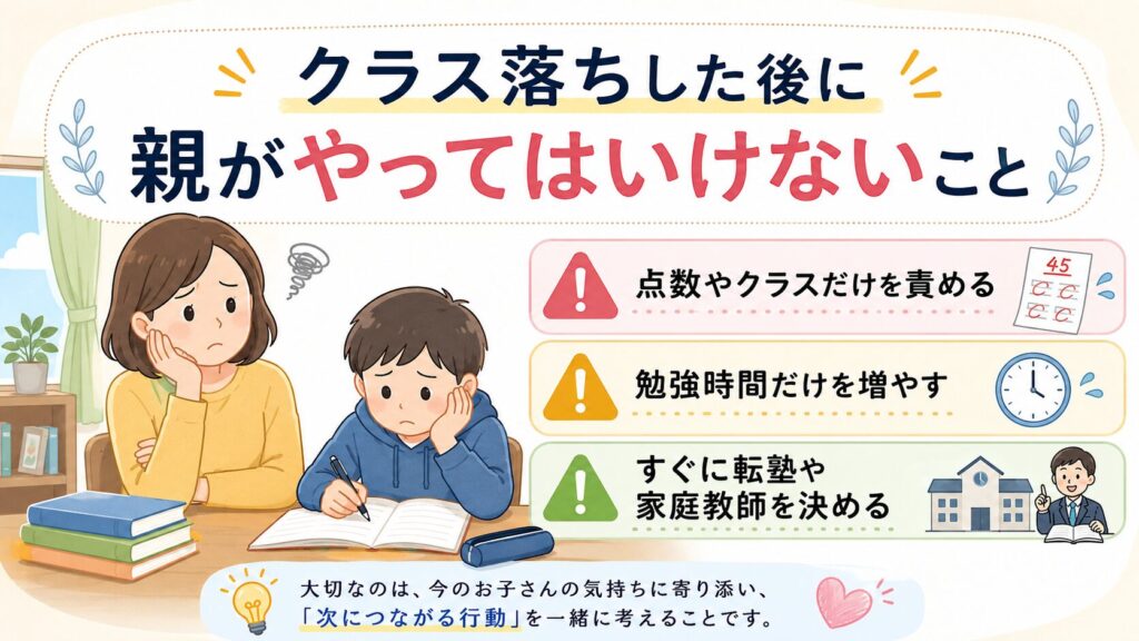 クラス落ちした後に親がやってはいけないこと