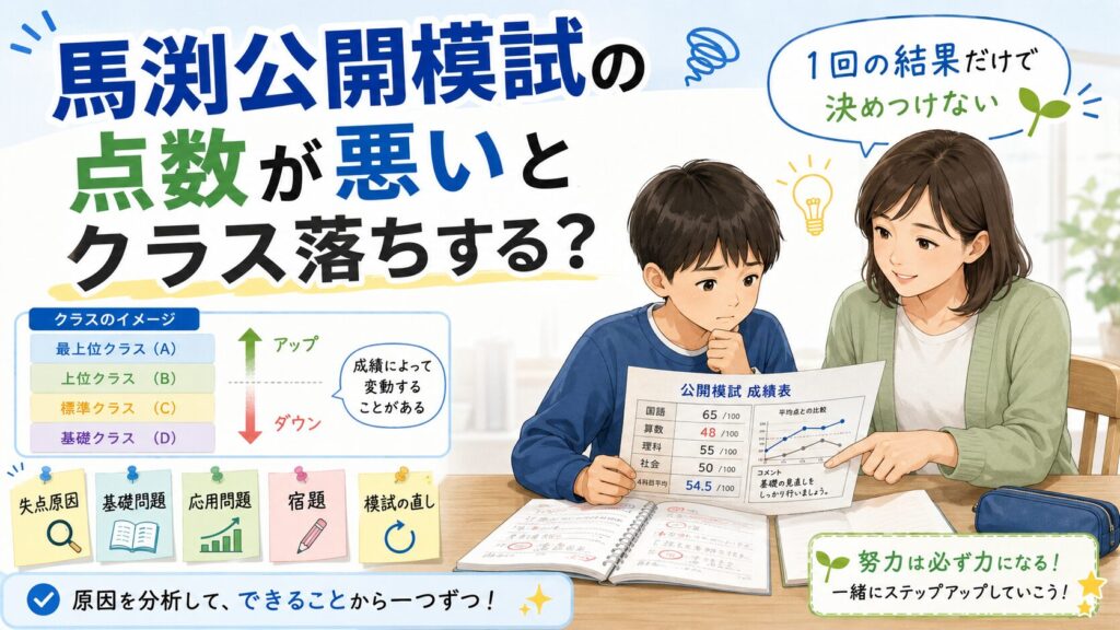 馬渕公開模試の点数が悪いとクラス落ちする?
