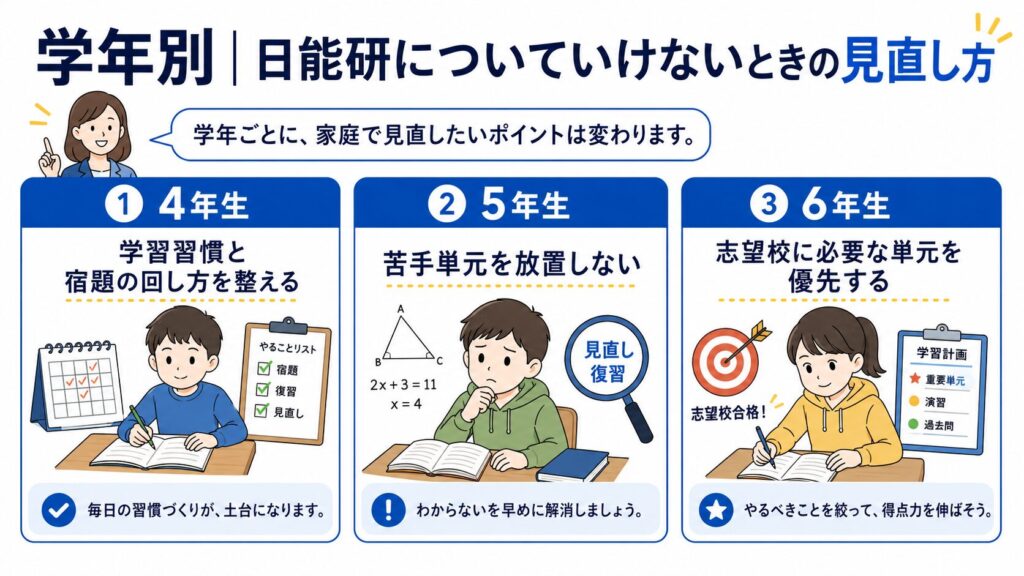 学年別｜日能研についていけないときの見直し方