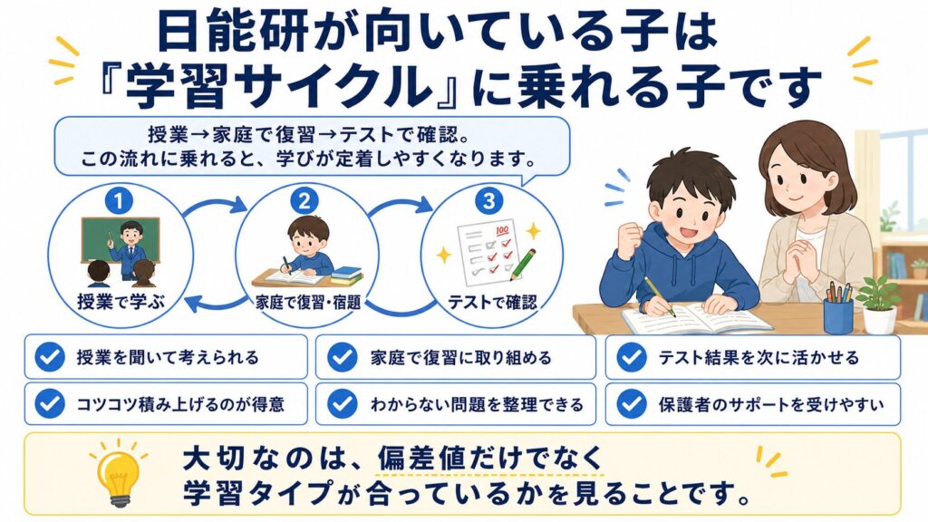 この記事の結論｜日能研が向いている子は「学習サイクル」に乗れる子です