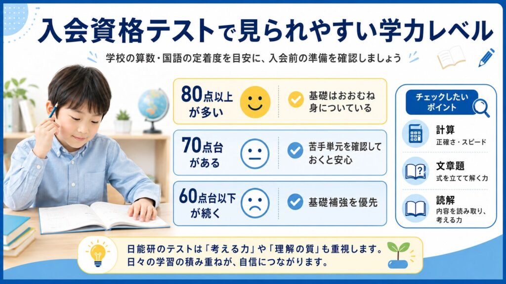 入会資格テストで見られやすい学力レベル