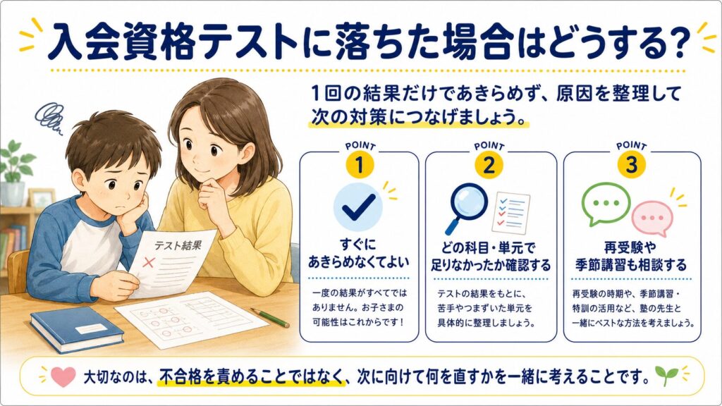 入会資格テストに落ちた場合はどうする？