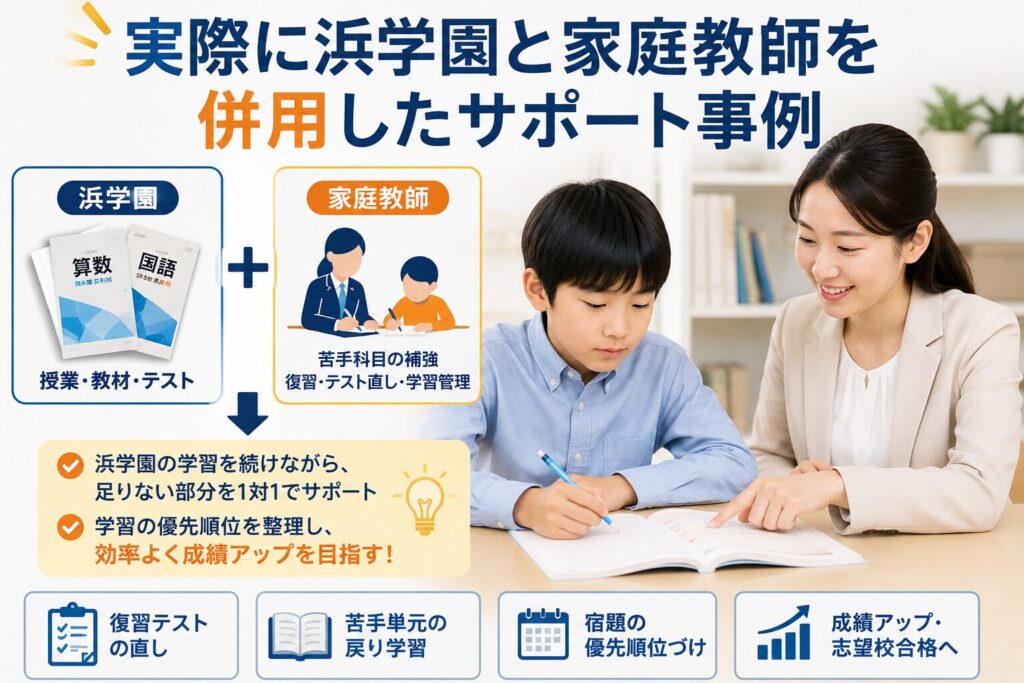 実際に浜学園と家庭教師を併用したサポート事例