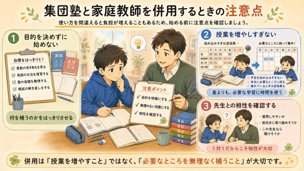 集団塾と家庭教師を併用するときの注意点