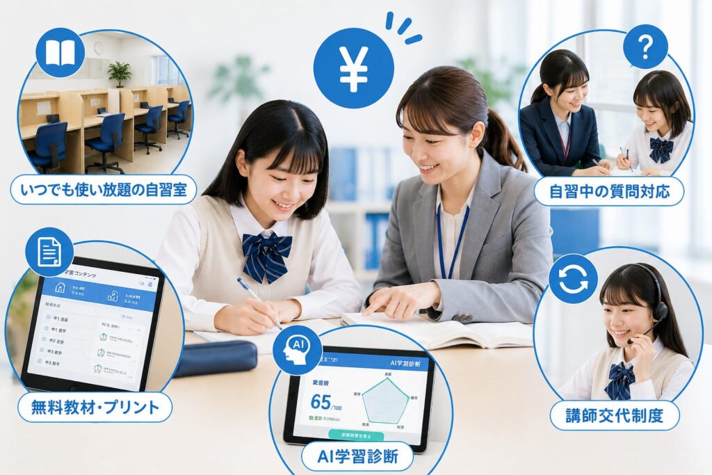 個別教室のトライ中学生の初期費用と月謝だけで使える5つの無料サービス