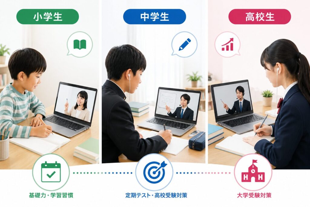 トライのオンライン個別指導塾の夏期講習の学年別内容・目標