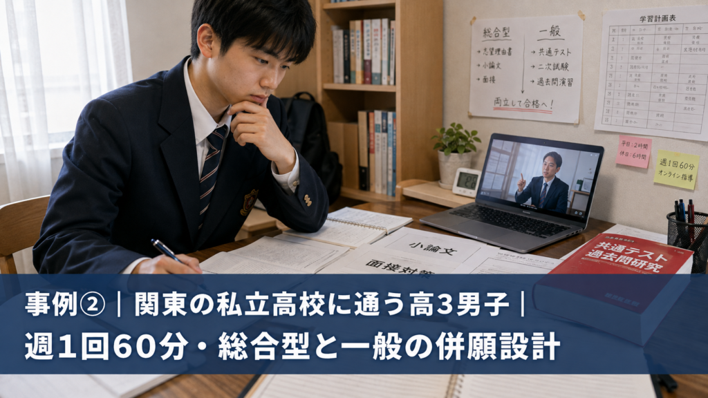 事例②|関東の私立高校に通う高3男子|週1回60分・総合型と一般の併願設計