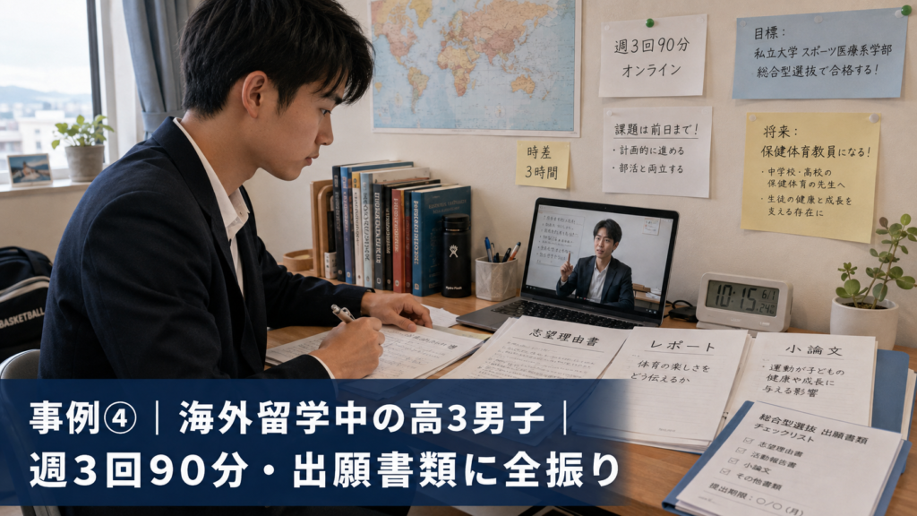 事例④|海外留学中の高3男子|週3回90分・出願書類に一点集中